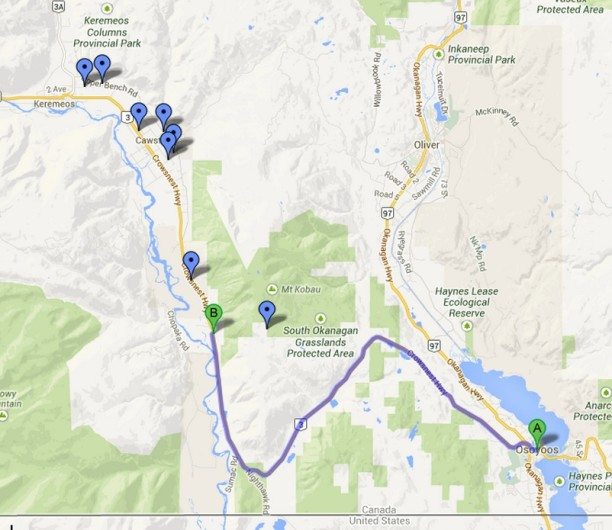 Osoyoos to Similkameen Map